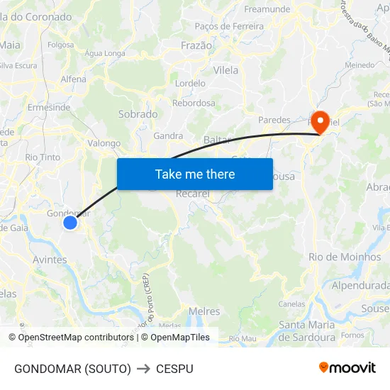 GONDOMAR (SOUTO) to CESPU map