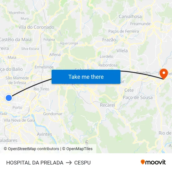 HOSPITAL DA PRELADA to CESPU map