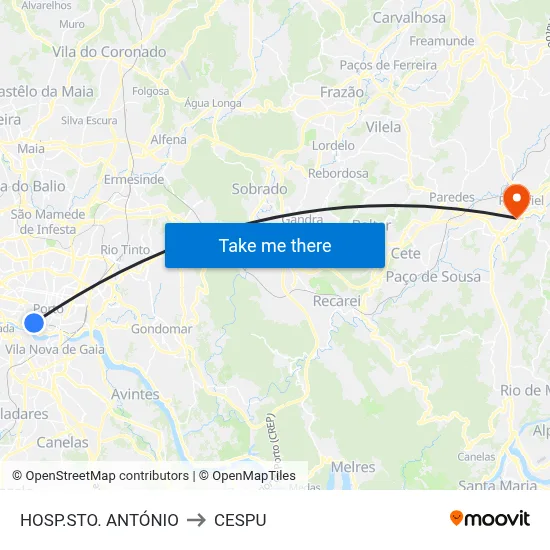 HOSP.STO. ANTÓNIO to CESPU map