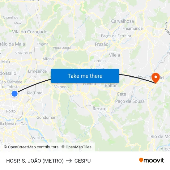 HOSP. S. JOÃO (METRO) to CESPU map