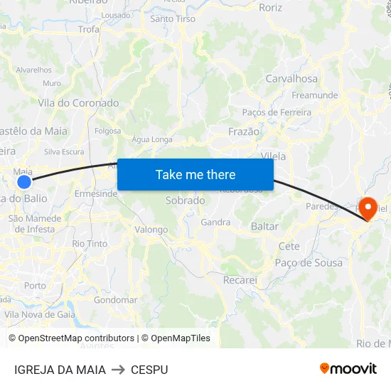 IGREJA DA MAIA to CESPU map