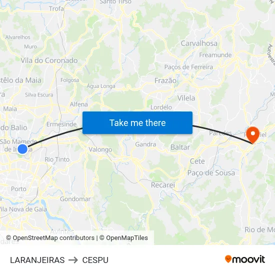 LARANJEIRAS to CESPU map