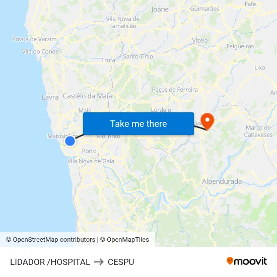 LIDADOR /HOSPITAL to CESPU map