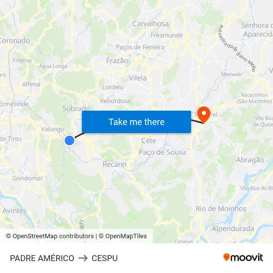 PADRE AMÉRICO to CESPU map
