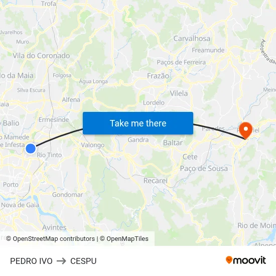 PEDRO IVO to CESPU map