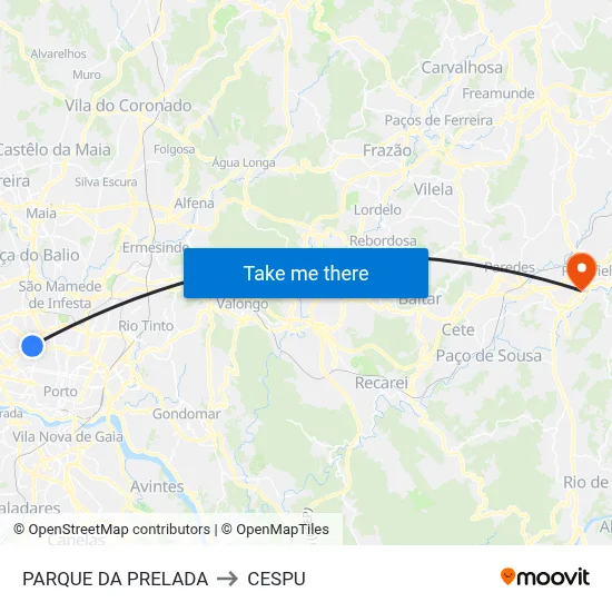 PARQUE DA PRELADA to CESPU map