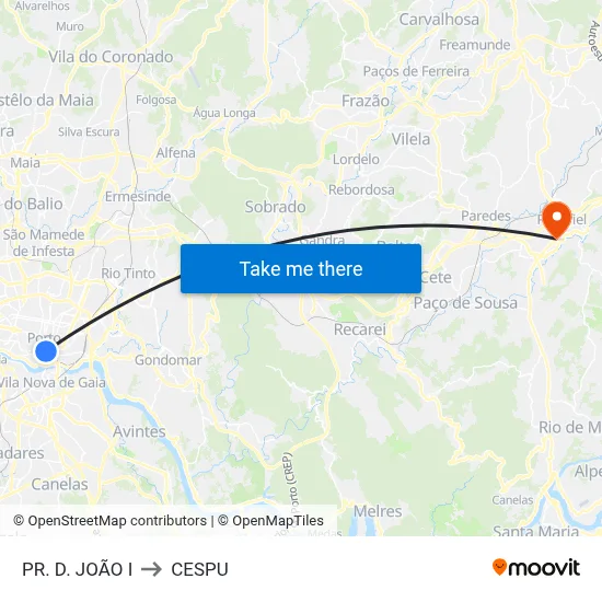 PR. D. JOÃO I to CESPU map