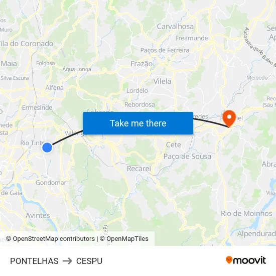 PONTELHAS to CESPU map