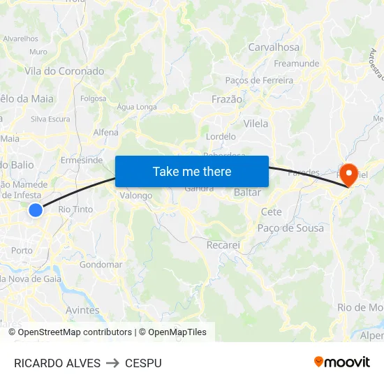 RICARDO ALVES to CESPU map