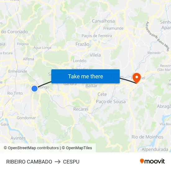 RIBEIRO CAMBADO to CESPU map