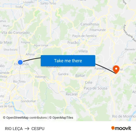 RIO LEÇA to CESPU map