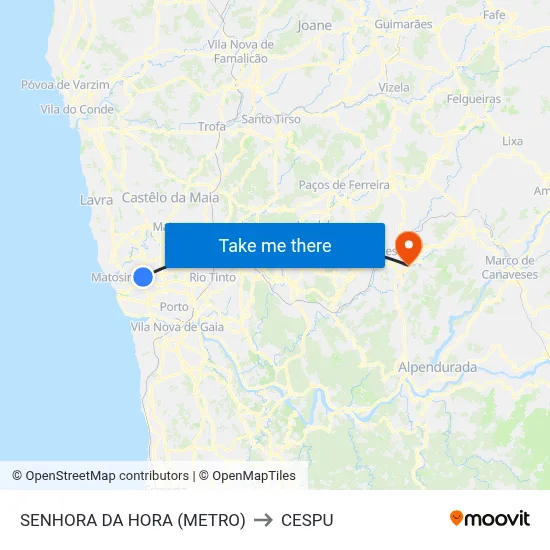 SENHORA DA HORA (METRO) to CESPU map