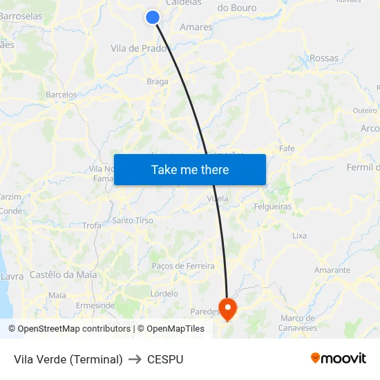 Vila Verde (Terminal) to CESPU map