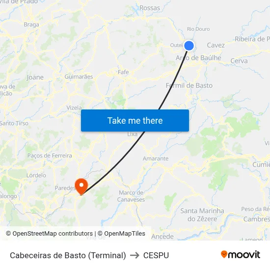 Cabeceiras de Basto (Terminal) to CESPU map
