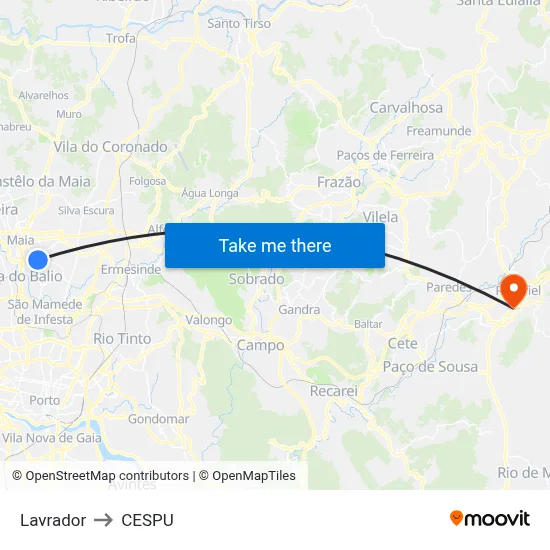 Lavrador to CESPU map