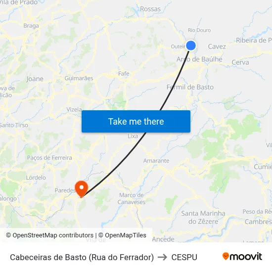 Cabeceiras de Basto (Rua do Ferrador) to CESPU map