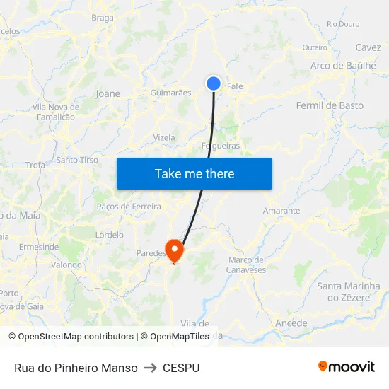 Rua do Pinheiro Manso to CESPU map