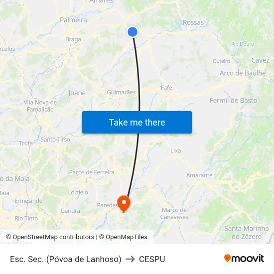 Esc. Sec. (Póvoa de Lanhoso) to CESPU map