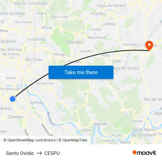Santo Ovídio to CESPU map