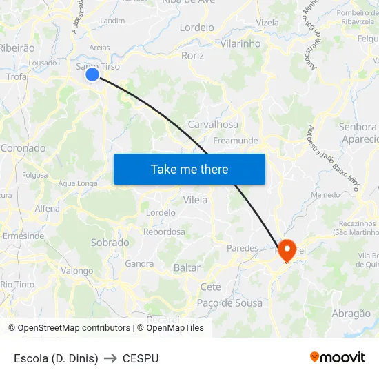 Escola (D. Dinis) to CESPU map