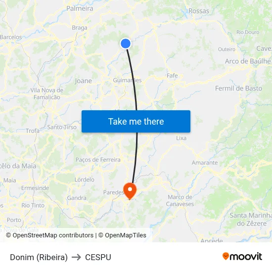 Donim (Ribeira) to CESPU map