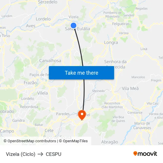 Vizela (Ciclo) to CESPU map