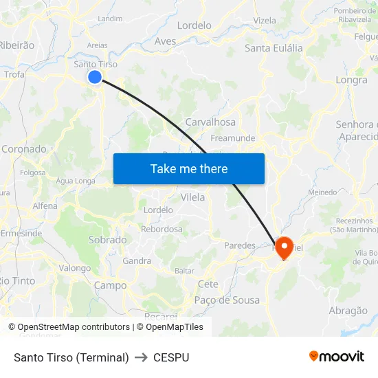 Santo Tirso (Terminal) to CESPU map