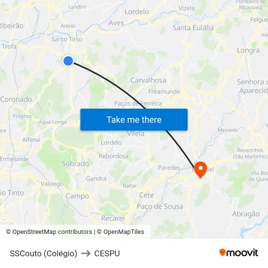SSCouto (Colégio) to CESPU map