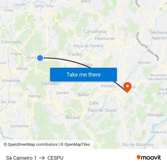 Sá Carneiro 1 to CESPU map