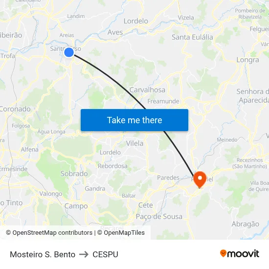 Mosteiro S. Bento to CESPU map