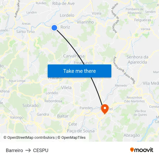 Barreiro to CESPU map