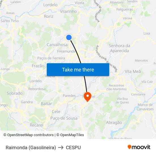 Raimonda (Gasolineira) to CESPU map