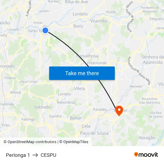 Perlonga 1 to CESPU map