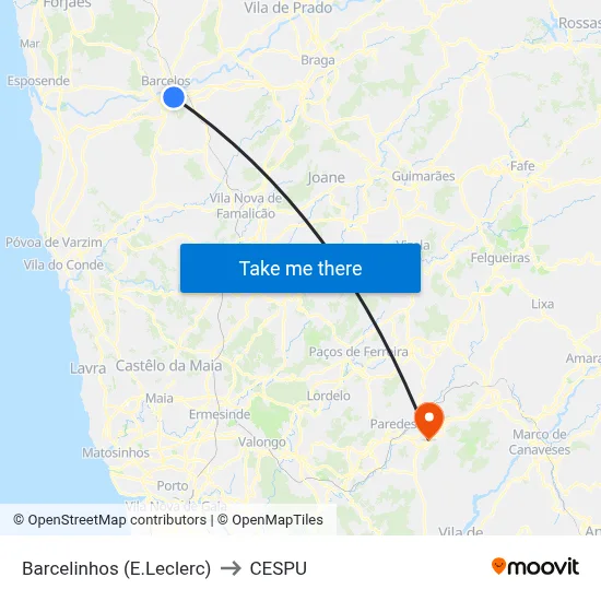 Barcelinhos (E.Leclerc) to CESPU map