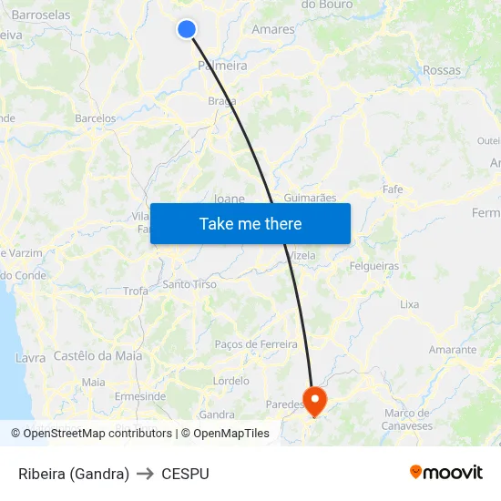 Ribeira (Gandra) to CESPU map