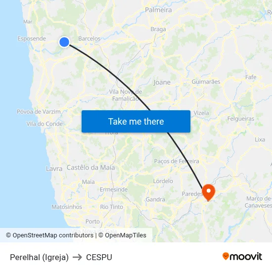 Perelhal (Igreja) to CESPU map