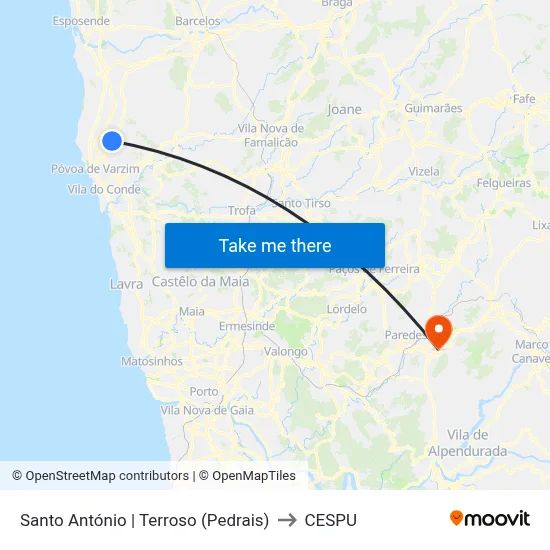 Santo António | Terroso (Pedrais) to CESPU map