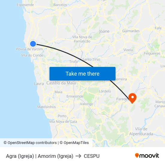 Agra (Igreja) | Amorim (Igreja) to CESPU map