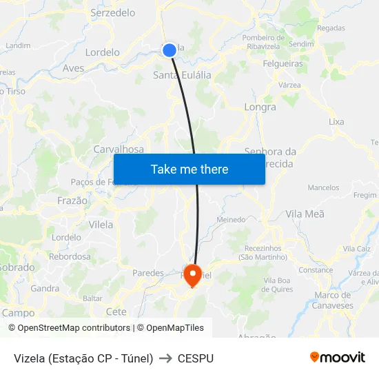 Vizela (Estação CP - Túnel) to CESPU map