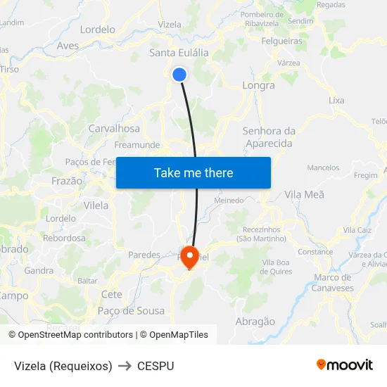 Vizela (Requeixos) to CESPU map