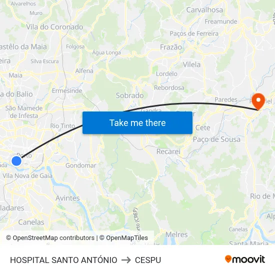 HOSPITAL SANTO ANTÓNIO to CESPU map