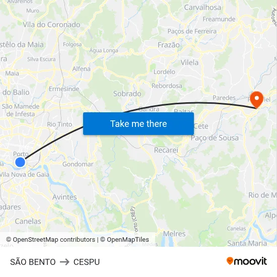 SÃO BENTO to CESPU map