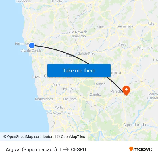 Argivai (Supermercado) II to CESPU map
