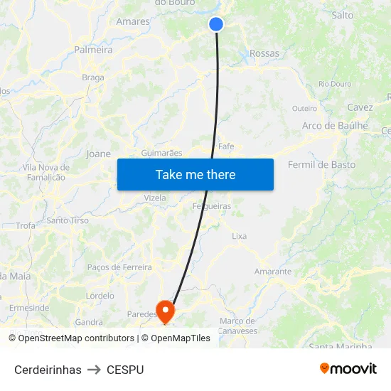 Cerdeirinhas to CESPU map