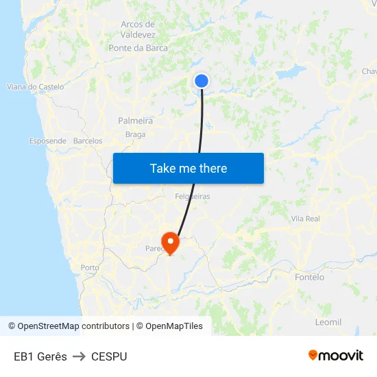 EB1 Gerês to CESPU map