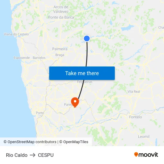 Rio Caldo to CESPU map