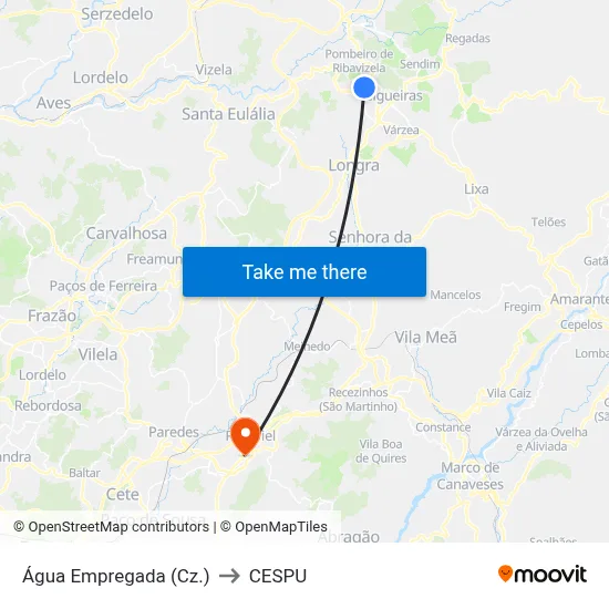 Água Empregada (Cz.) to CESPU map
