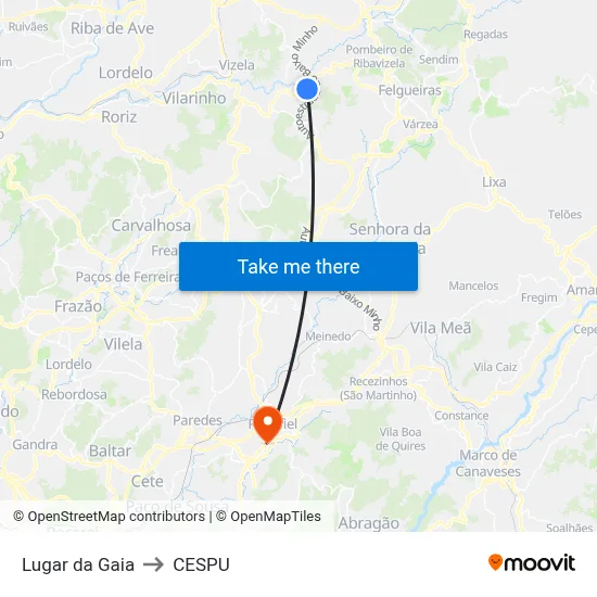 Lugar da Gaia to CESPU map