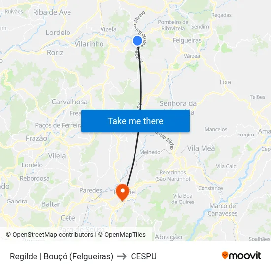 Regilde | Bouçó (Felgueiras) to CESPU map