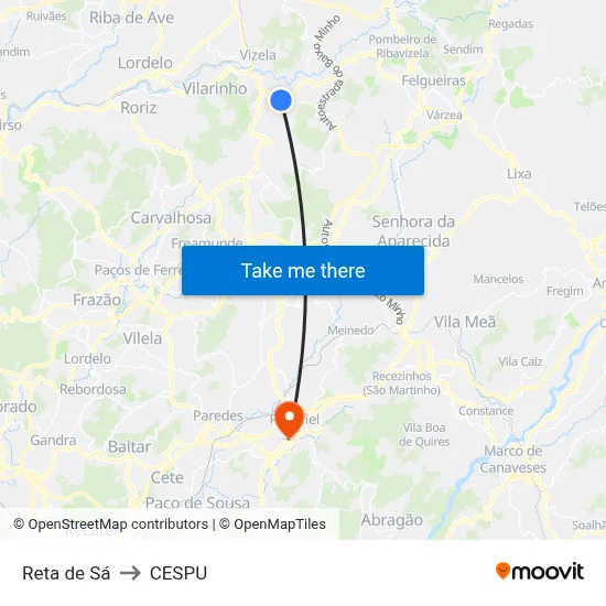 Reta de Sá to CESPU map